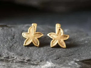 Gold Starfish Earrings - Gold Lotus Studs, Star Flower Earrings
