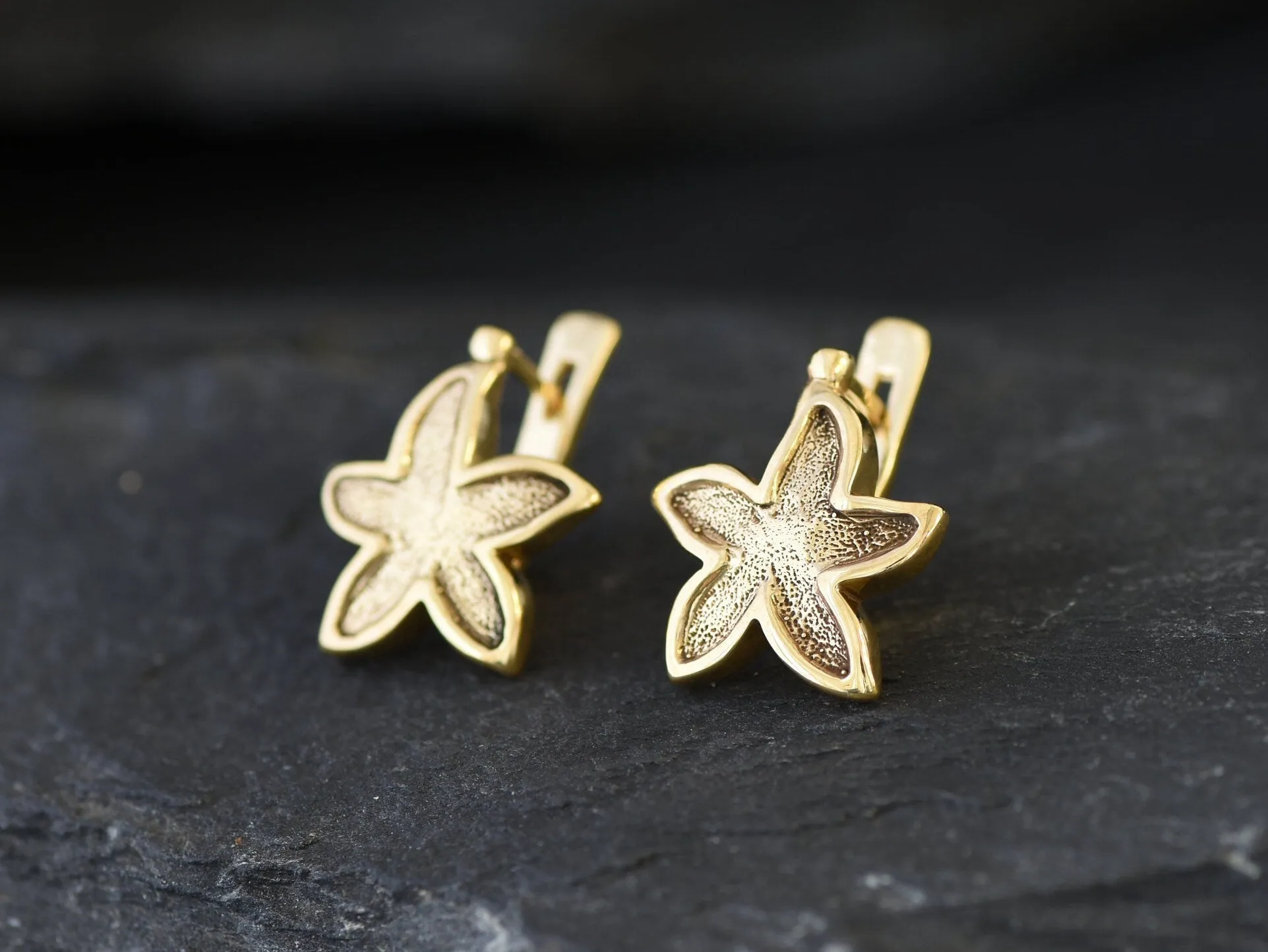 Gold Starfish Earrings - Gold Lotus Studs, Star Flower Earrings