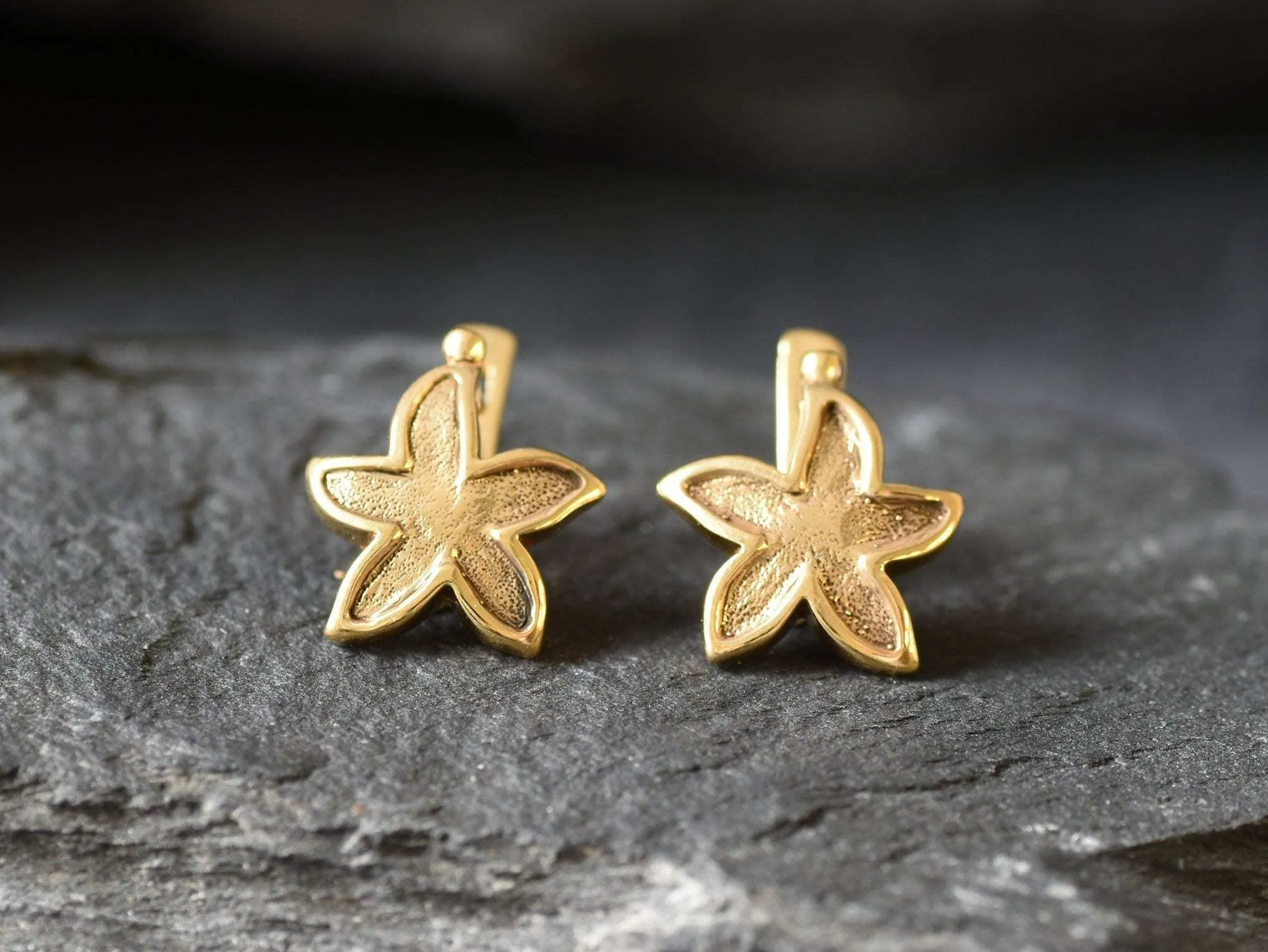 Gold Starfish Earrings - Gold Lotus Studs, Star Flower Earrings