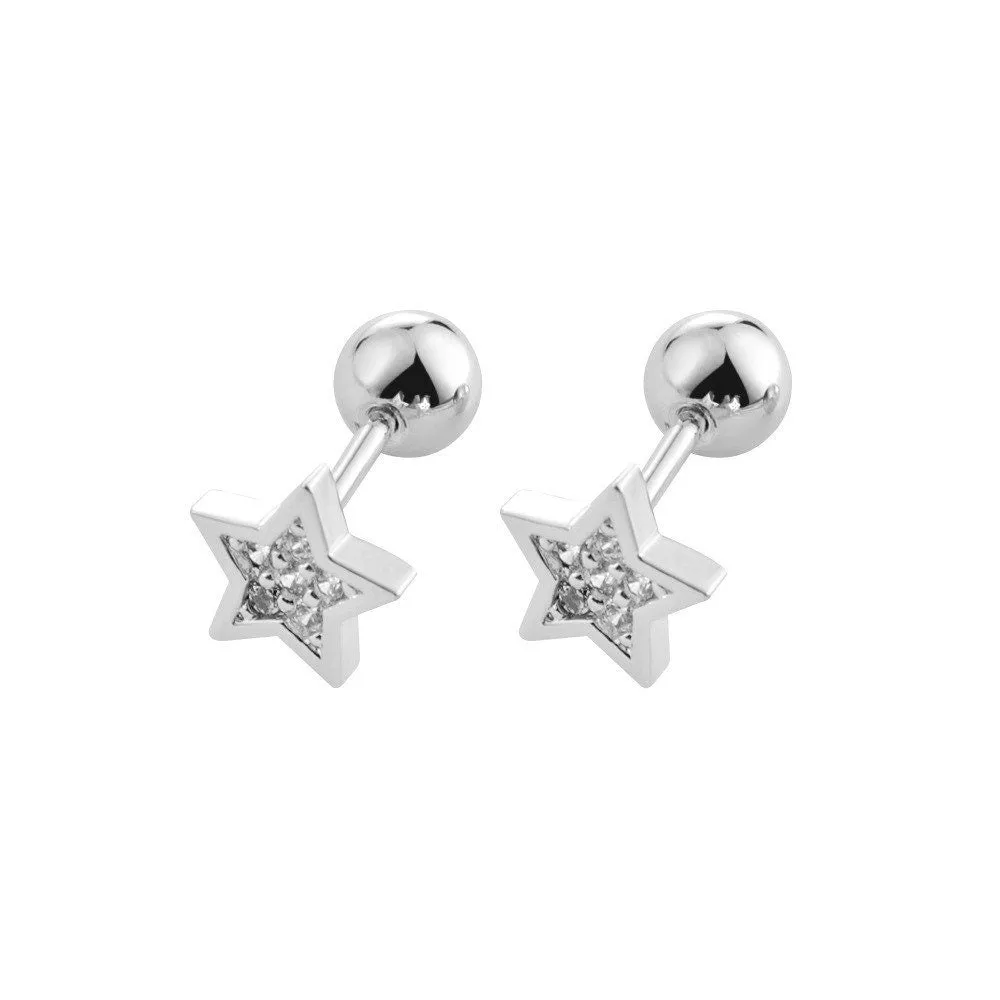 Gold Stud Earrings, Titanium, Minimalist Gold Star Crystal Screw Studs Pair