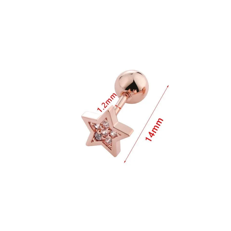Gold Stud Earrings, Titanium, Minimalist Gold Star Crystal Screw Studs Pair