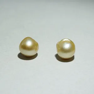 Golden Elegance - 12mm South Sea Baroque Pearl Stud Earrings
