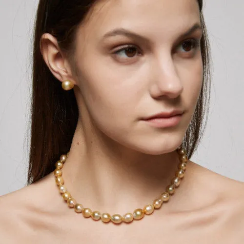 Golden Elegance - 12mm South Sea Baroque Pearl Stud Earrings