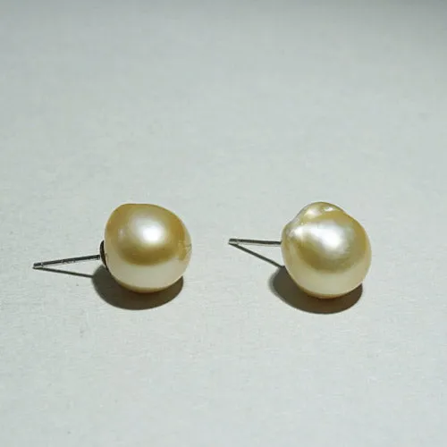 Golden Elegance - 12mm South Sea Baroque Pearl Stud Earrings