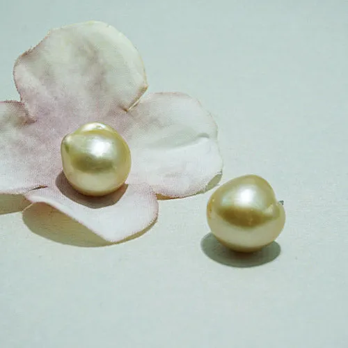 Golden Elegance - 12mm South Sea Baroque Pearl Stud Earrings