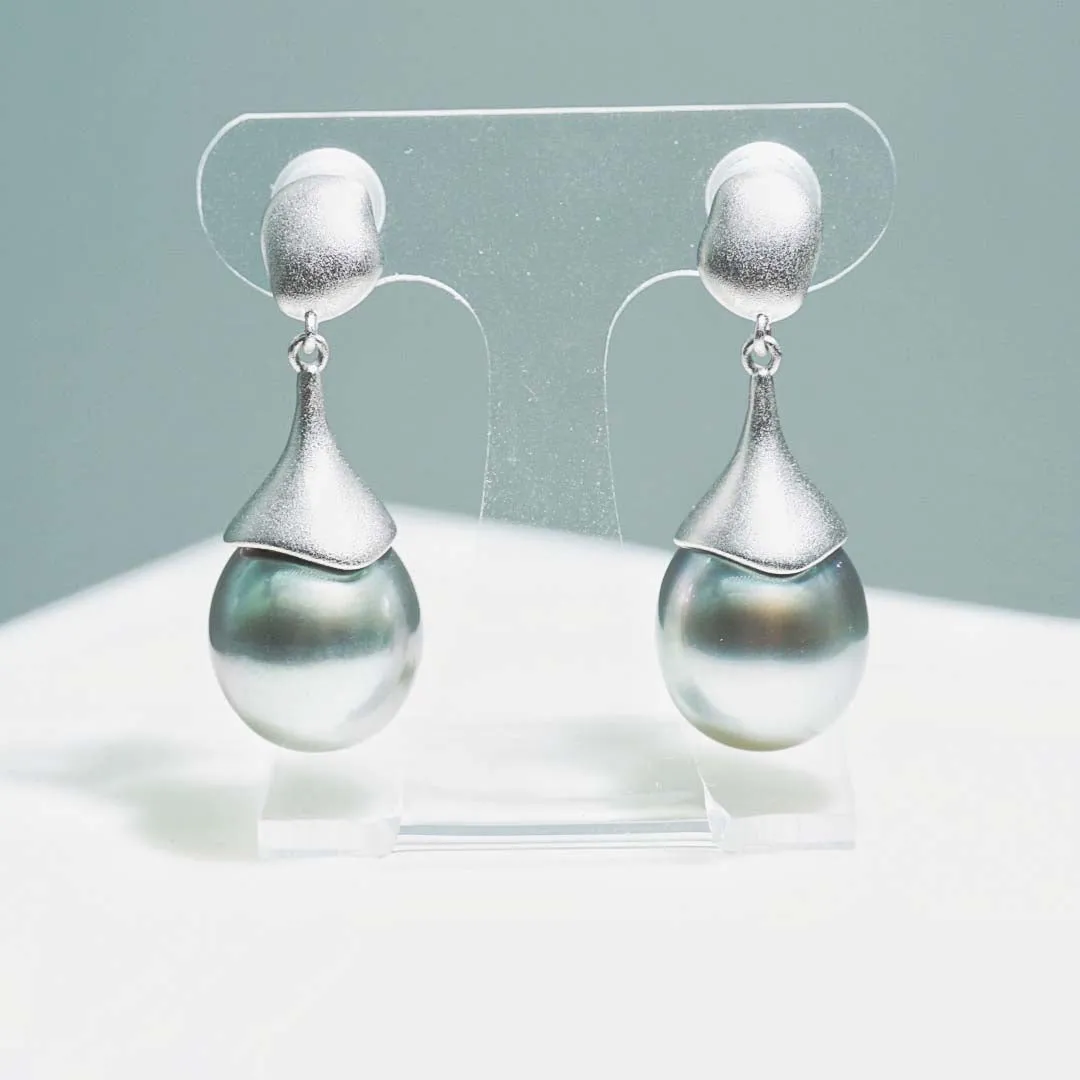 Graceful Whispers - 11.2mm Tahitian Pearl Drop Earrings