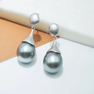 Graceful Whispers - 11.2mm Tahitian Pearl Drop Earrings