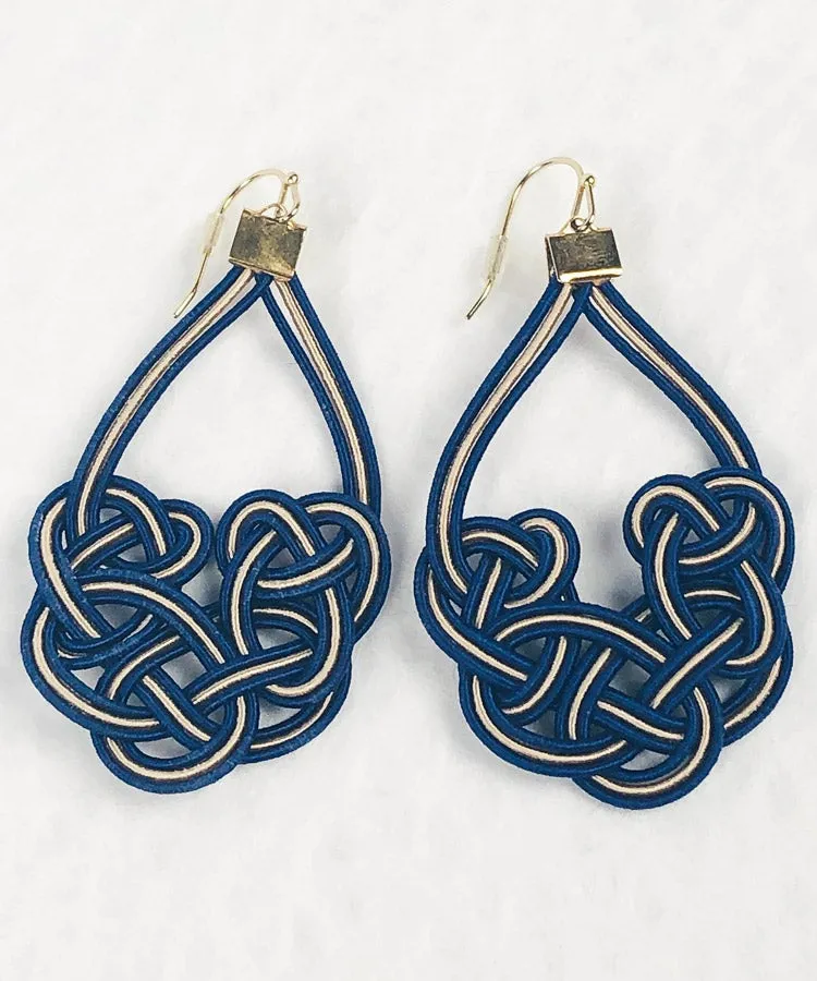 Green & Blue Mizuhiki Japanese Earrings / Dangle Earrings