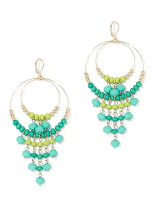 Green Beaded Hoop Drop Earring