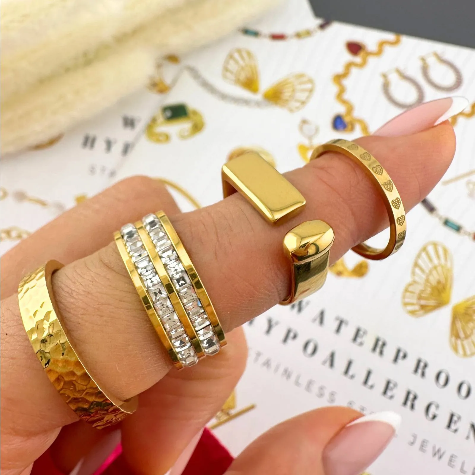Hammered Texture Band Ring – 18K Gold-Plated, Classic & Tarnish-Resistant