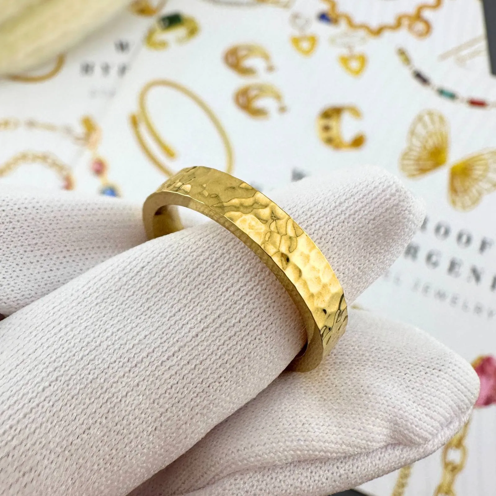 Hammered Texture Band Ring – 18K Gold-Plated, Classic & Tarnish-Resistant