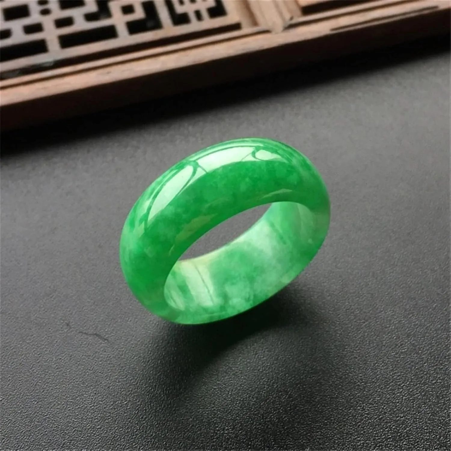 Hand-Carve Jade Ring Full Green Inner Diameter Fashion Accessories Men Women Luck Gifts Amulet (Ring Size : 8)