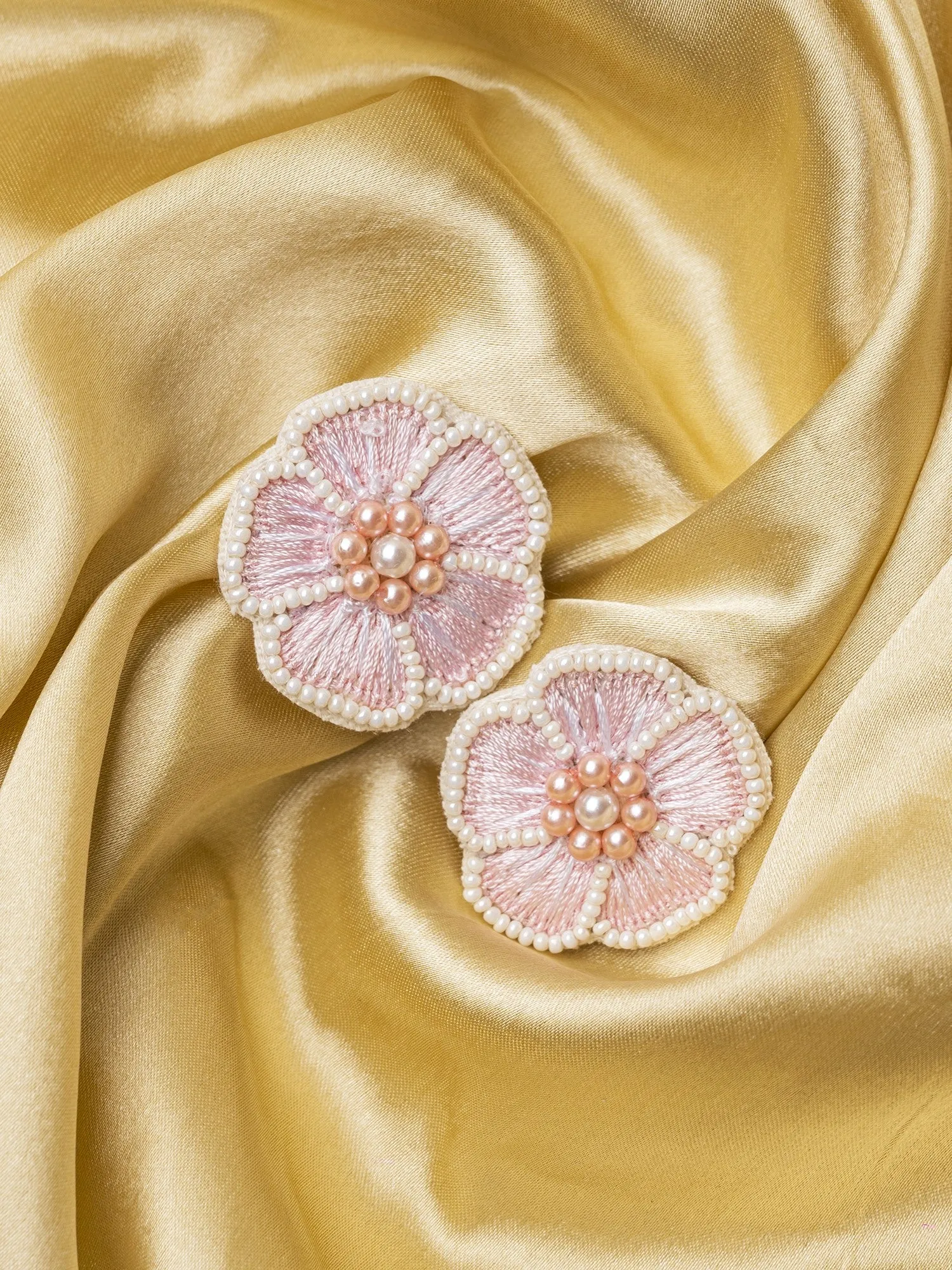 Handcrafted Pink Blossom Beaded Stud Earrings - Chic Accessory for Women & Girls