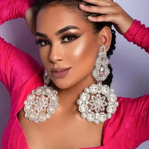 Hang Rhinestone  Flower Earrings