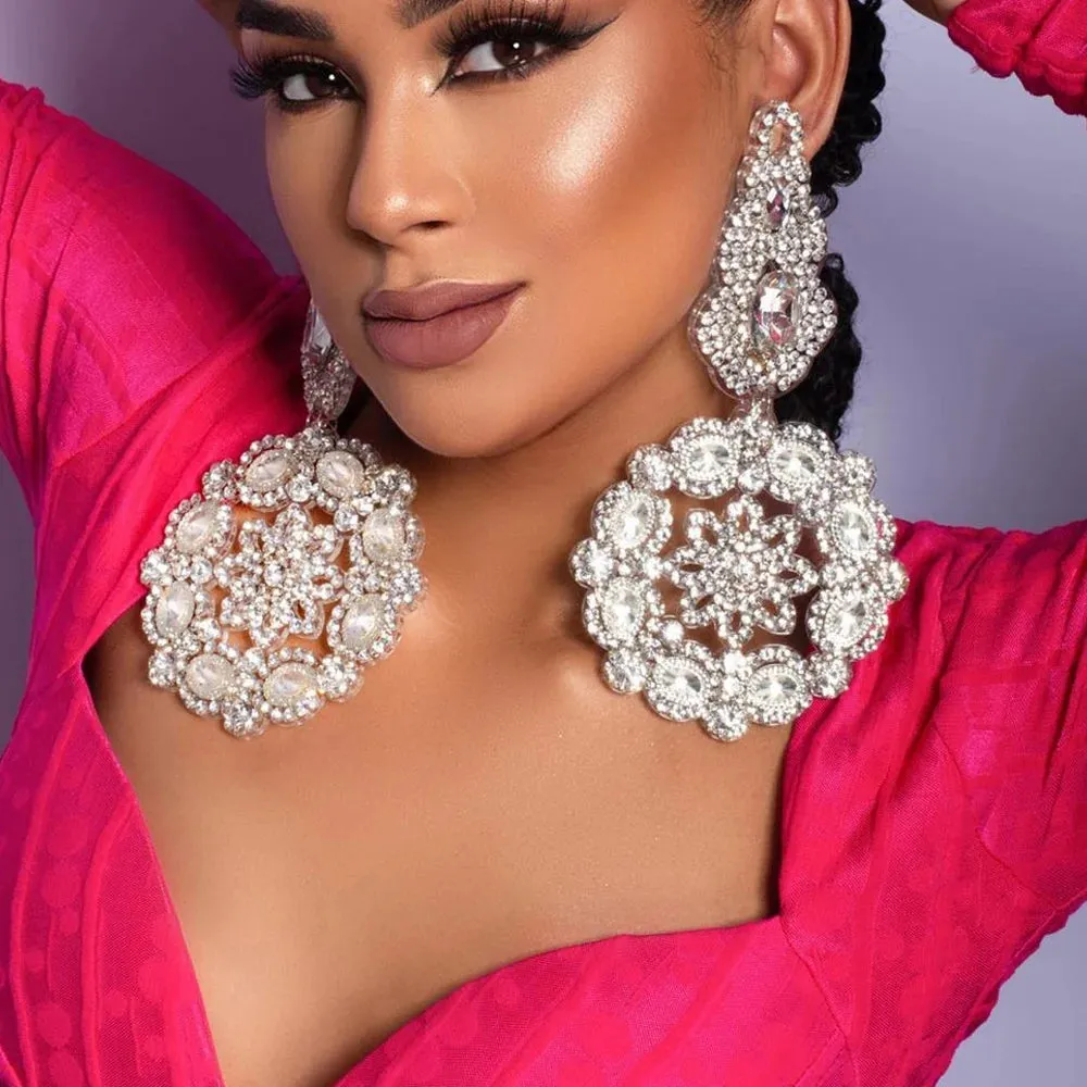 Hang Rhinestone  Flower Earrings