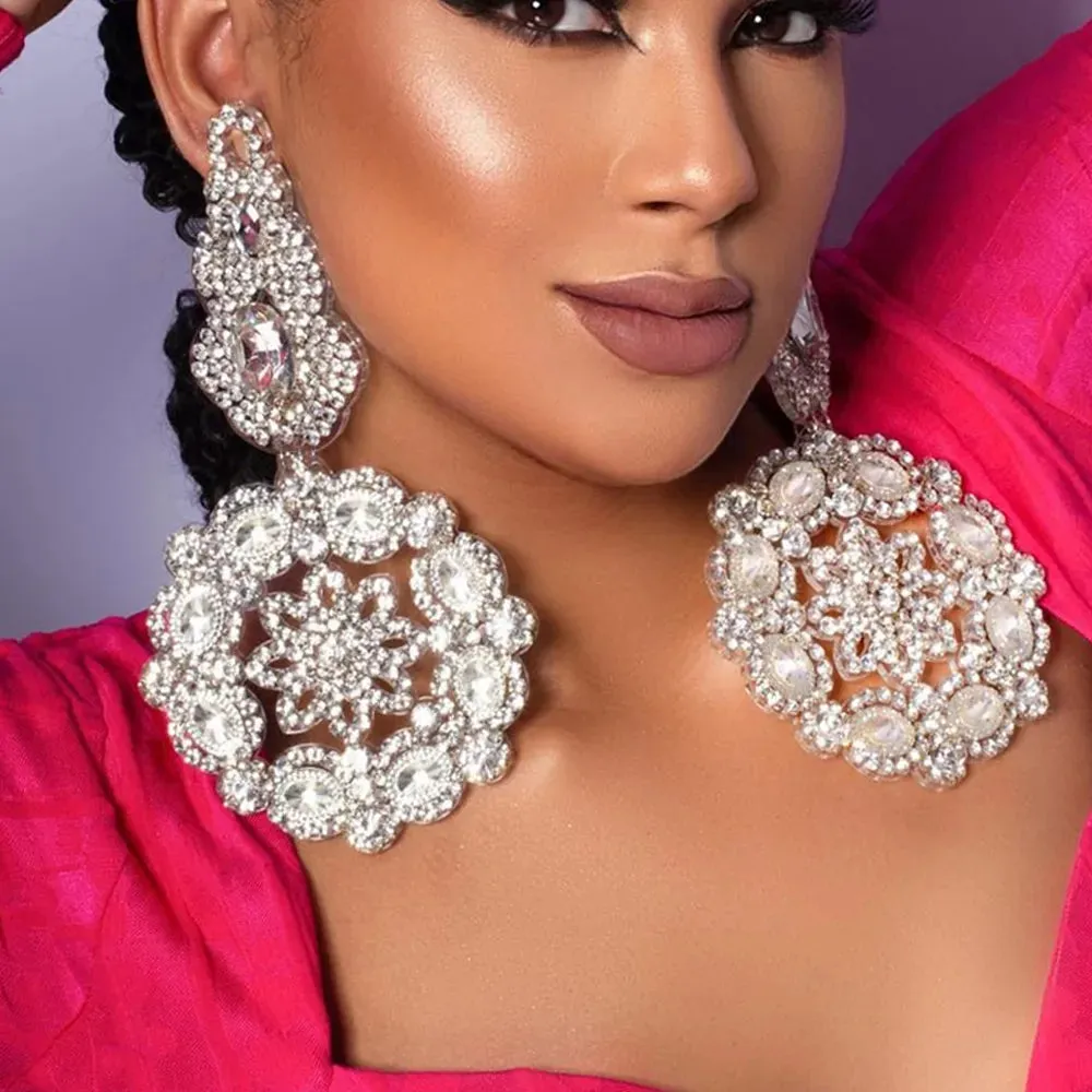 Hang Rhinestone  Flower Earrings