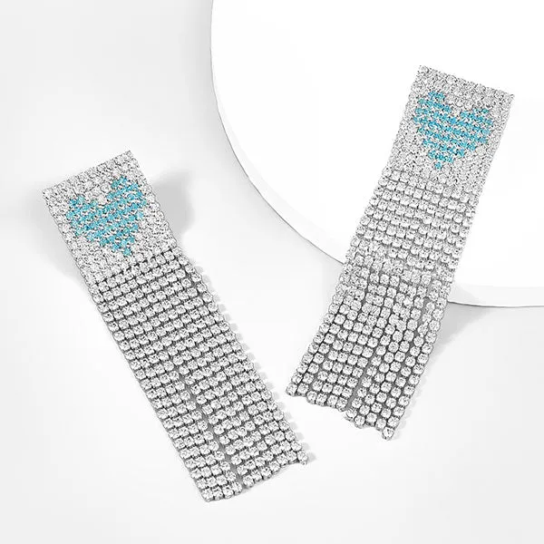 Heart Pattern Chic Rhinestone Tassel Earrings