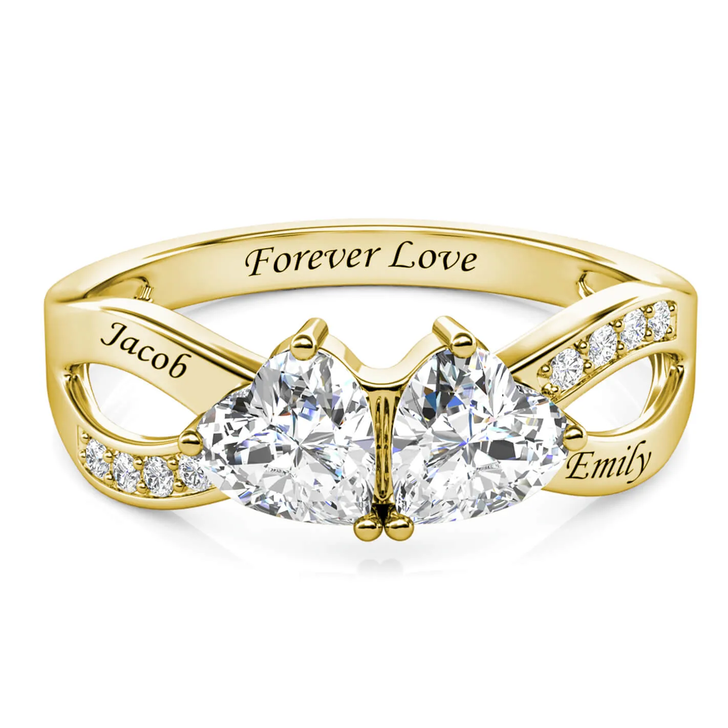 Heart Shaped Birthstone Personalised Ring, Custom Engraved Name Ring Sterling Silver