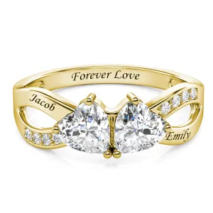 Heart Shaped Birthstone Personalised Ring, Custom Engraved Name Ring Sterling Silver