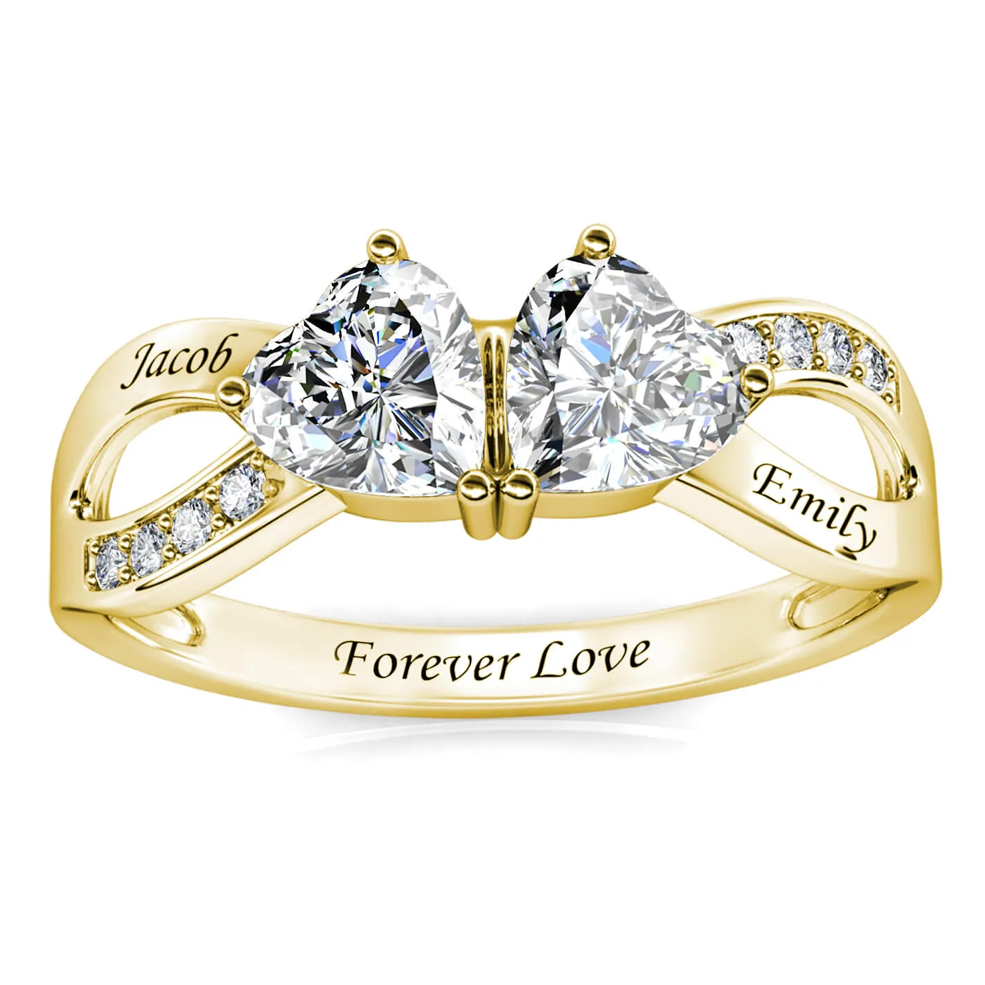 Heart Shaped Birthstone Personalised Ring, Custom Engraved Name Ring Sterling Silver