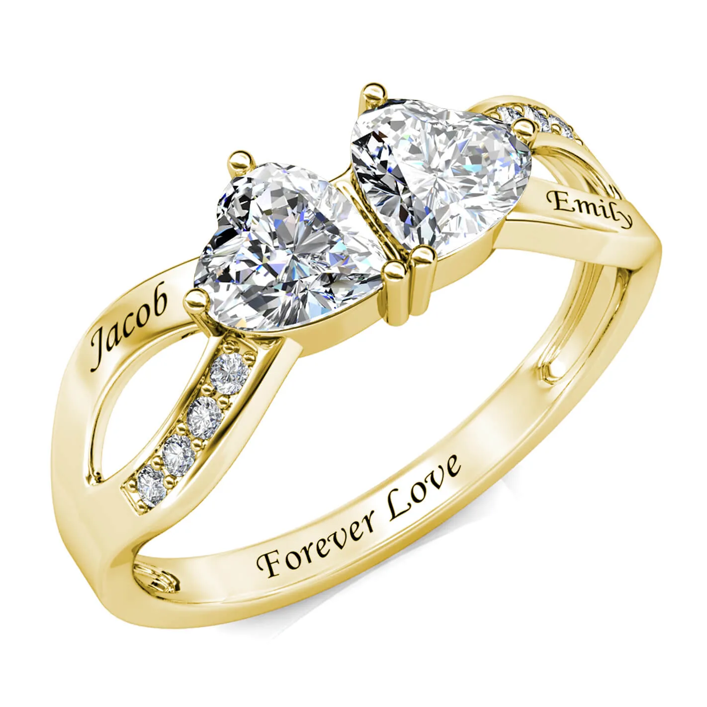 Heart Shaped Birthstone Personalised Ring, Custom Engraved Name Ring Sterling Silver