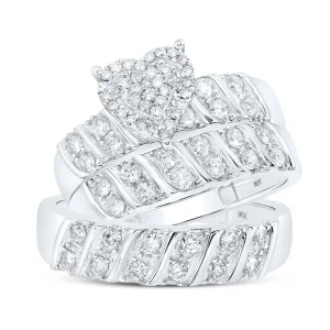 Heartfelt Love: 10kt White Gold His Hers Round Diamond Heart Matching Wedding Set
