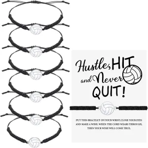 Hicarer 12 Pieces Volleyball Charm Bracelet Adjustable Woven Jewelry Softball Charm Bracelet with Cardboard Volleyball Team Gifts for Team Players