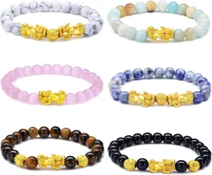 Hicarer 6 Pieces Pixiu Feng Shui Bracelets Bulk Chinese Dragon Charm Bracelets Luck Beaded Decorations for Men Women