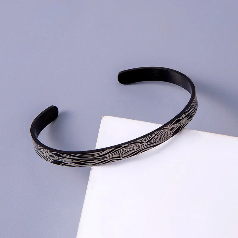 Hip Hop Geometric Pattern Stainless Steel Cuff Bracelet