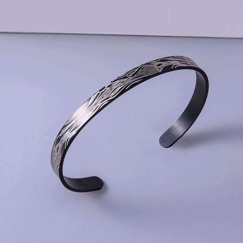 Hip Hop Geometric Pattern Stainless Steel Cuff Bracelet