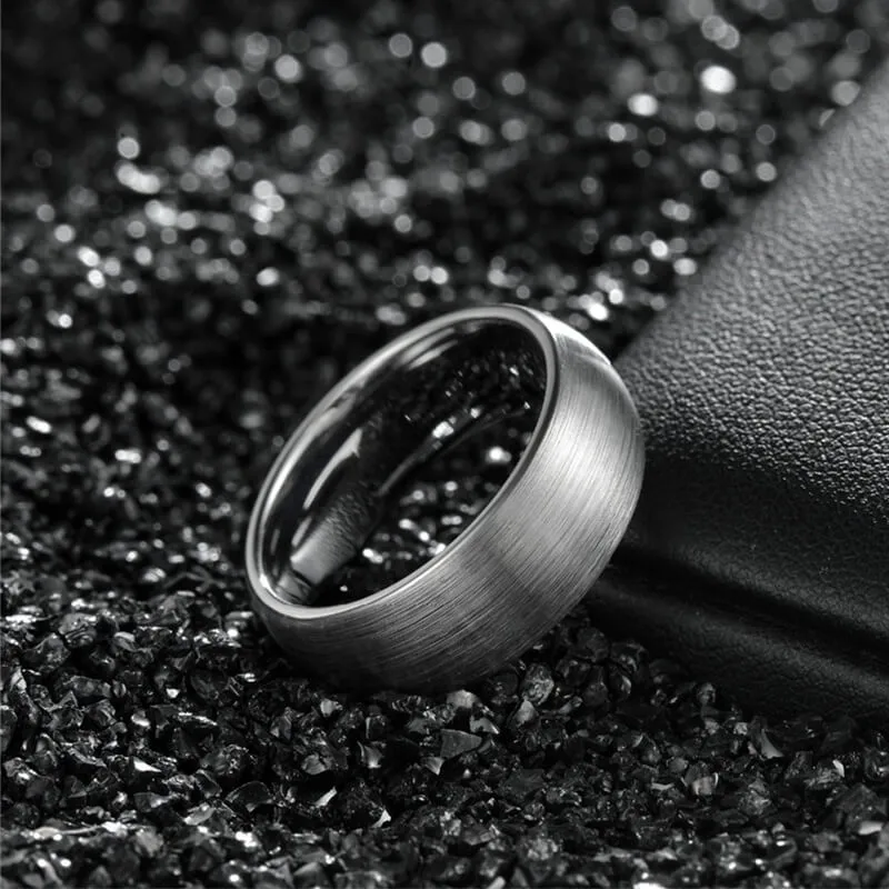 His & Her 6mm/8mm Silver Brushed Domed Tungsten Carbide Wedding Ring Set