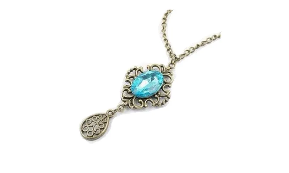 Hollow Blue Droplets Sweater Pendant Necklace For Women