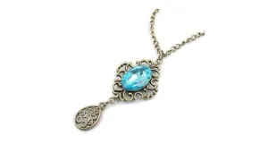 Hollow Blue Droplets Sweater Pendant Necklace For Women