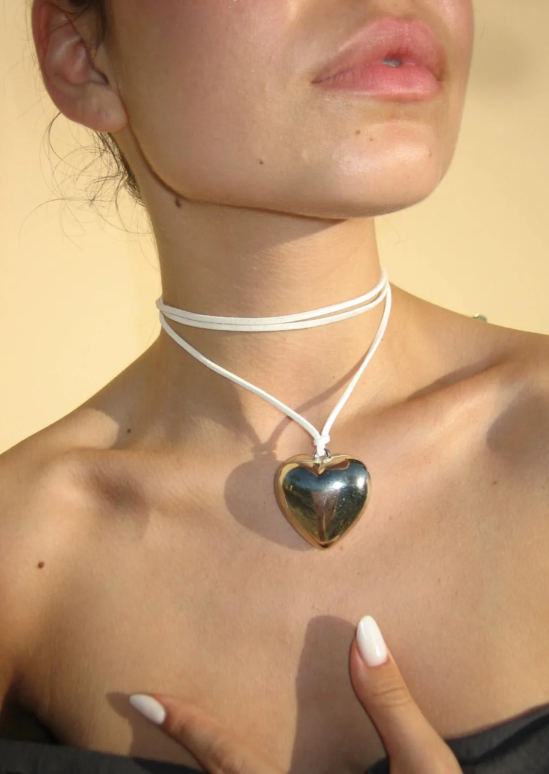 Isabelle White Velvet Heart Necklace