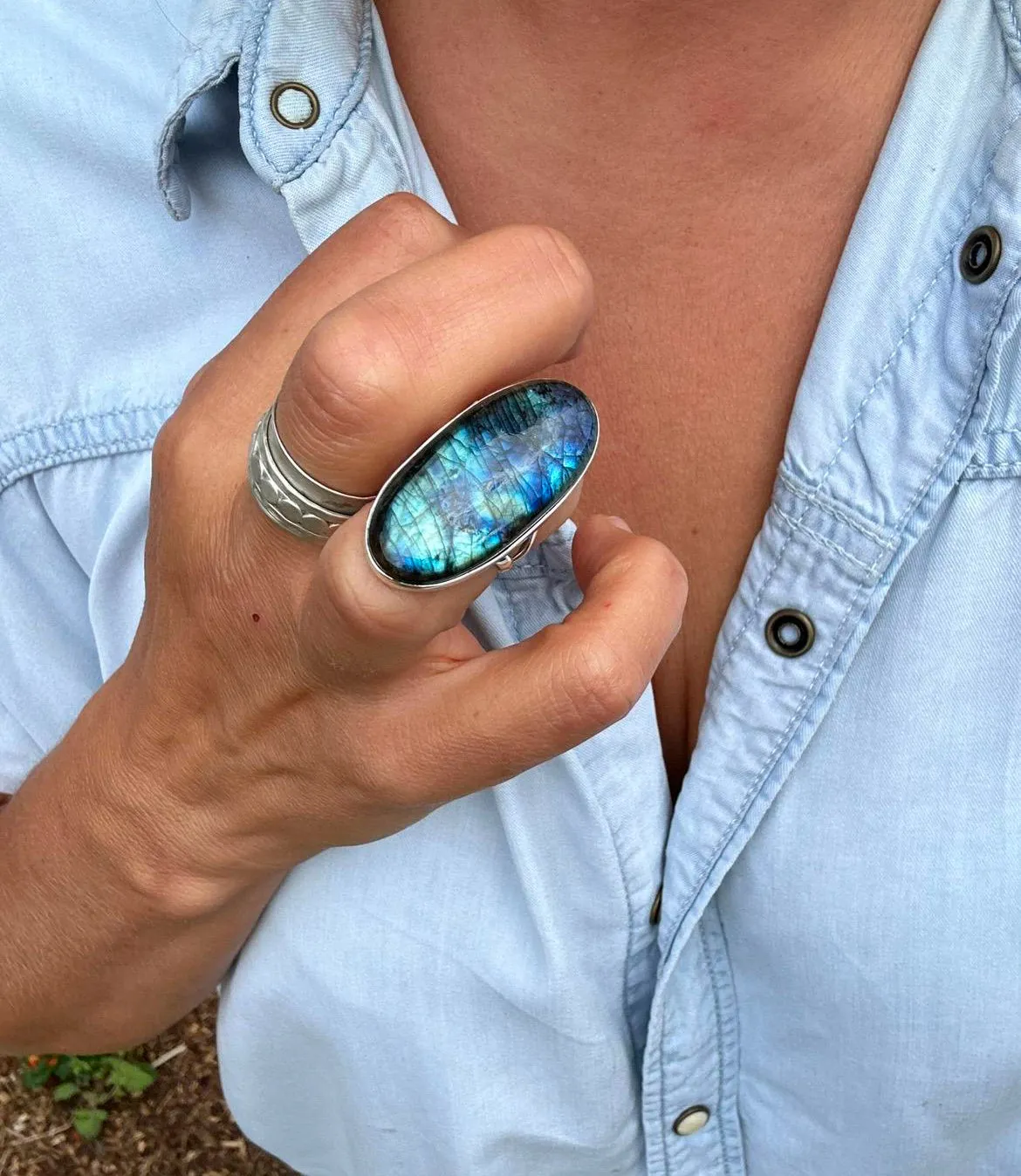 Labradorite Huge Oval Ring - Size M