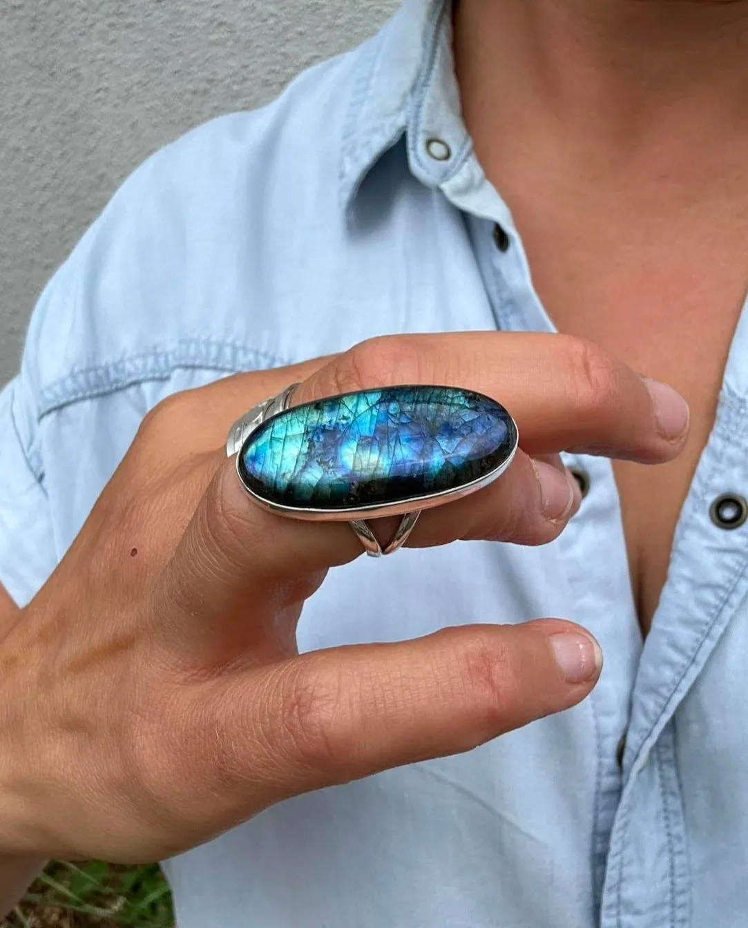 Labradorite Huge Oval Ring - Size M