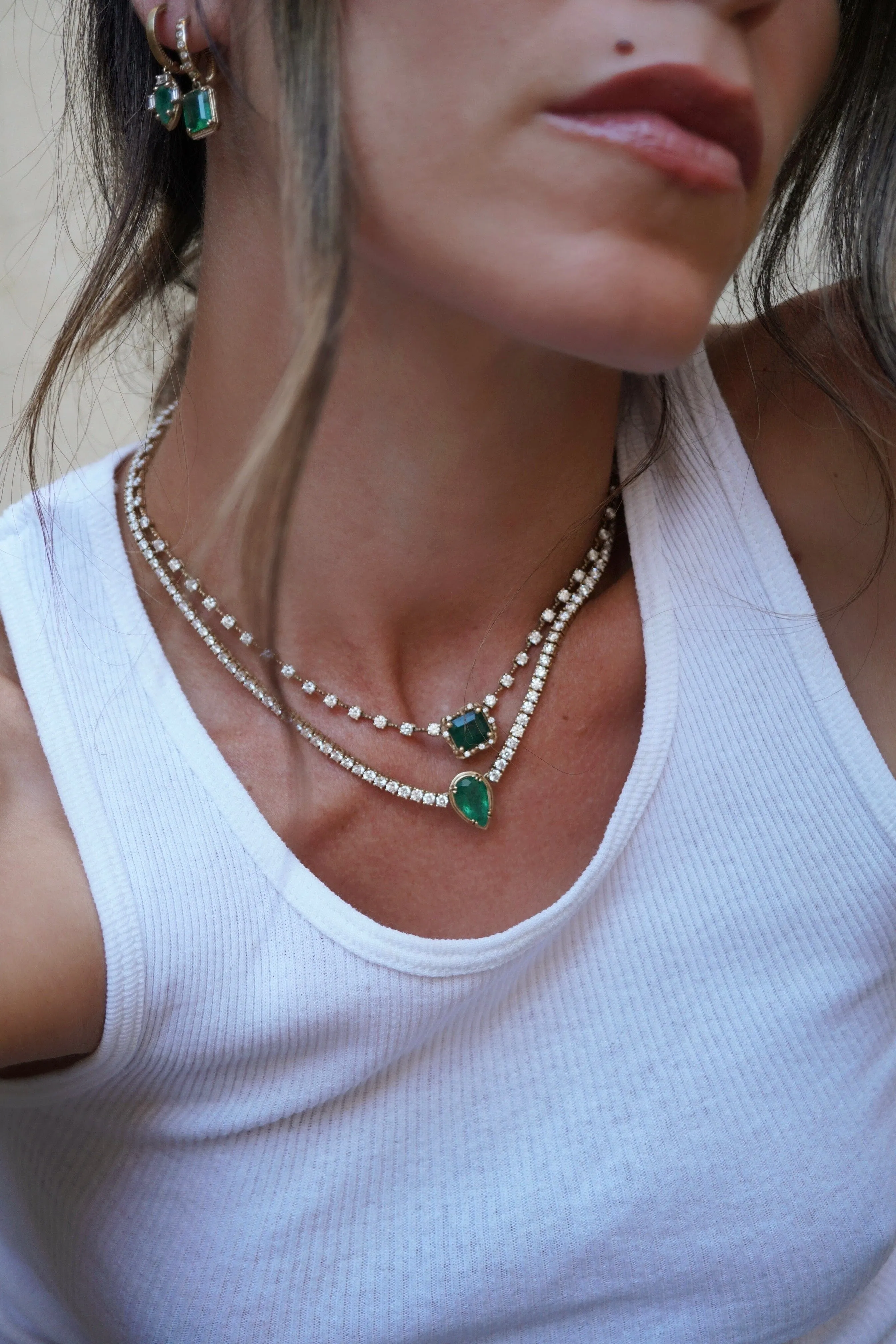 Large Rattan Diamond Emerald Huggies