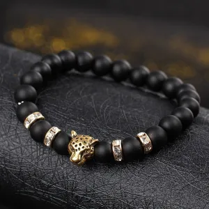 Leopard Charm Matte Black Onyx Beads Bracelets