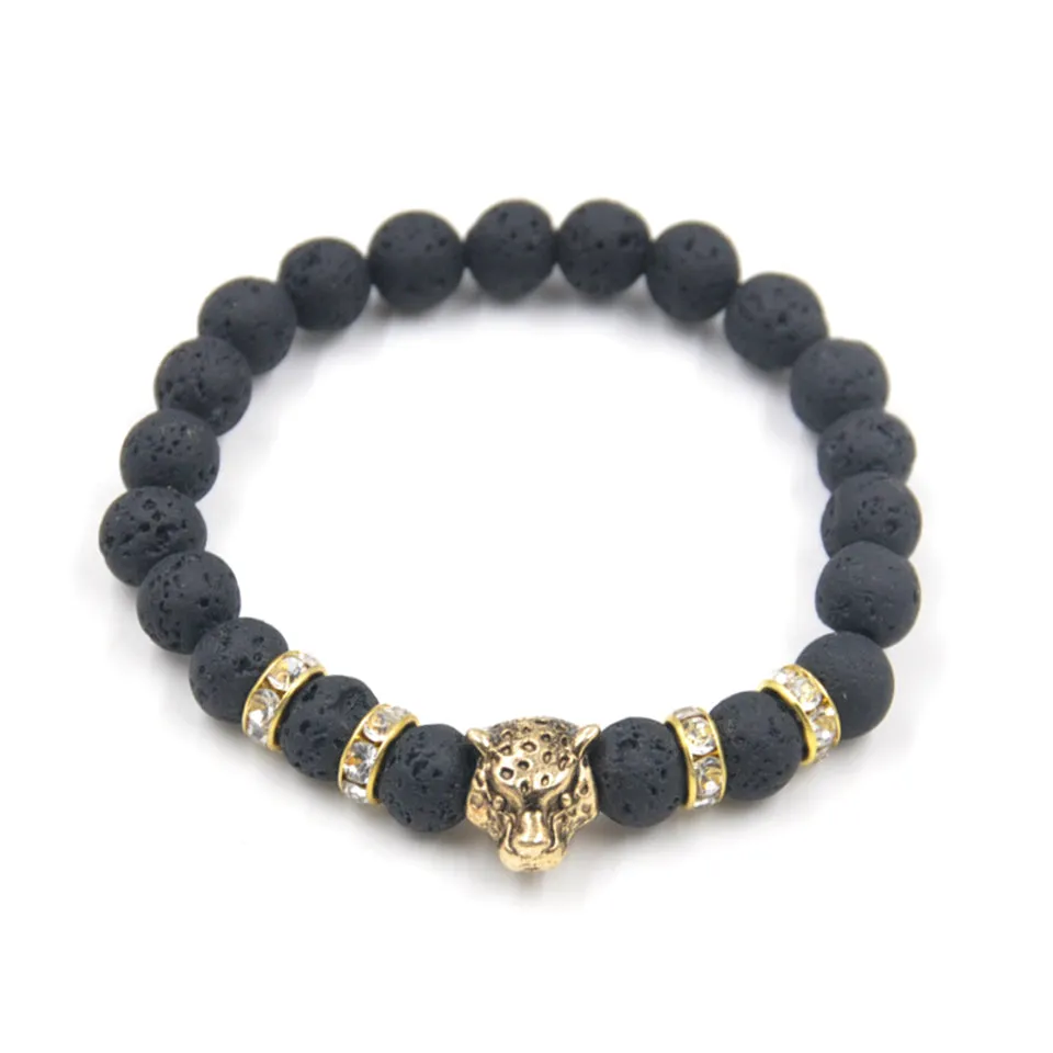 Leopard Charm Matte Black Onyx Beads Bracelets