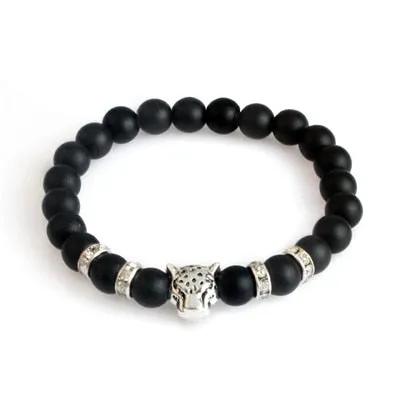 Leopard Charm Matte Black Onyx Beads Bracelets