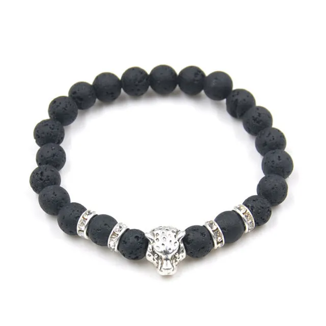 Leopard Charm Matte Black Onyx Beads Bracelets