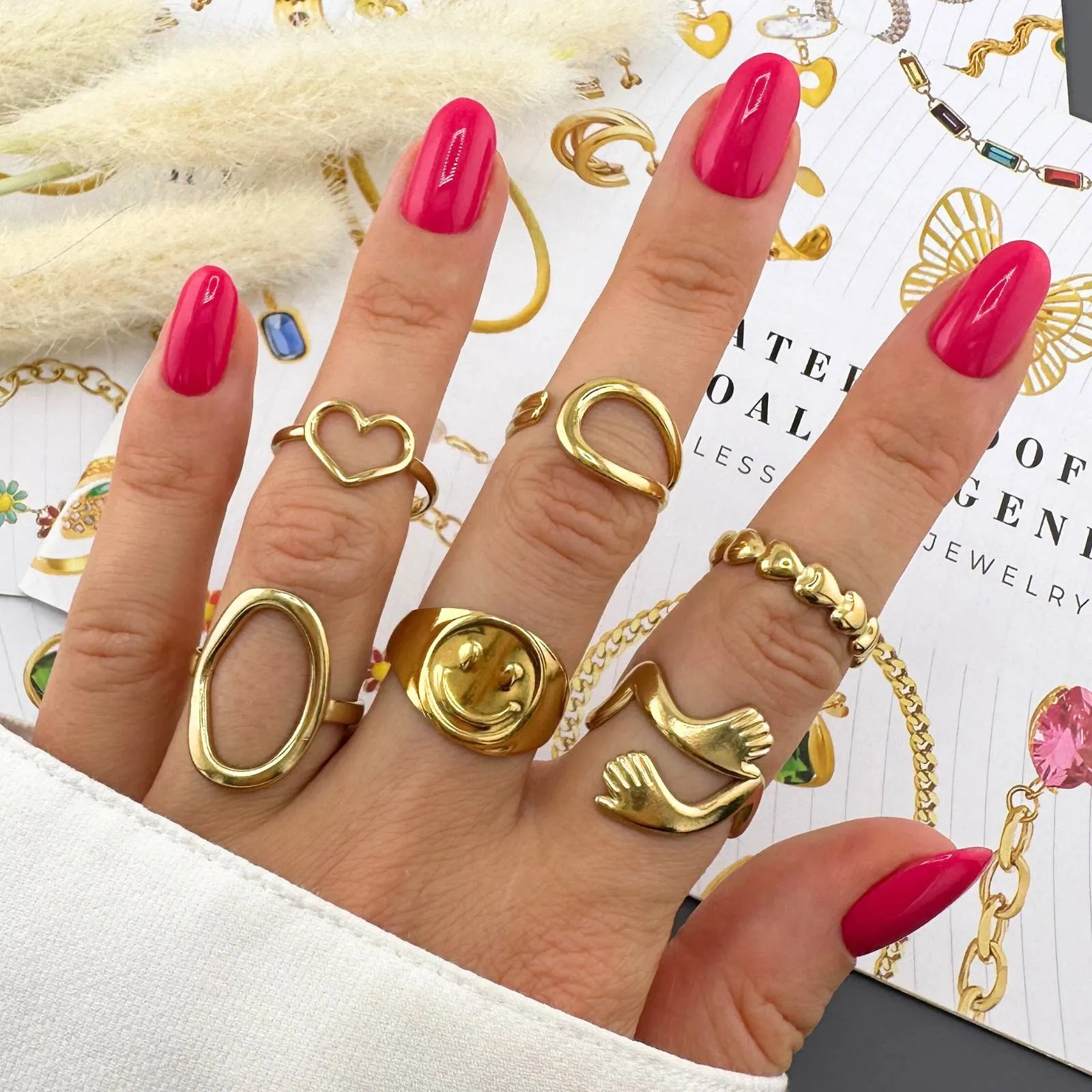 Liquid Gold Wave Cuff Ring – 18K Gold-Plated, Adjustable & Hypoallergenic