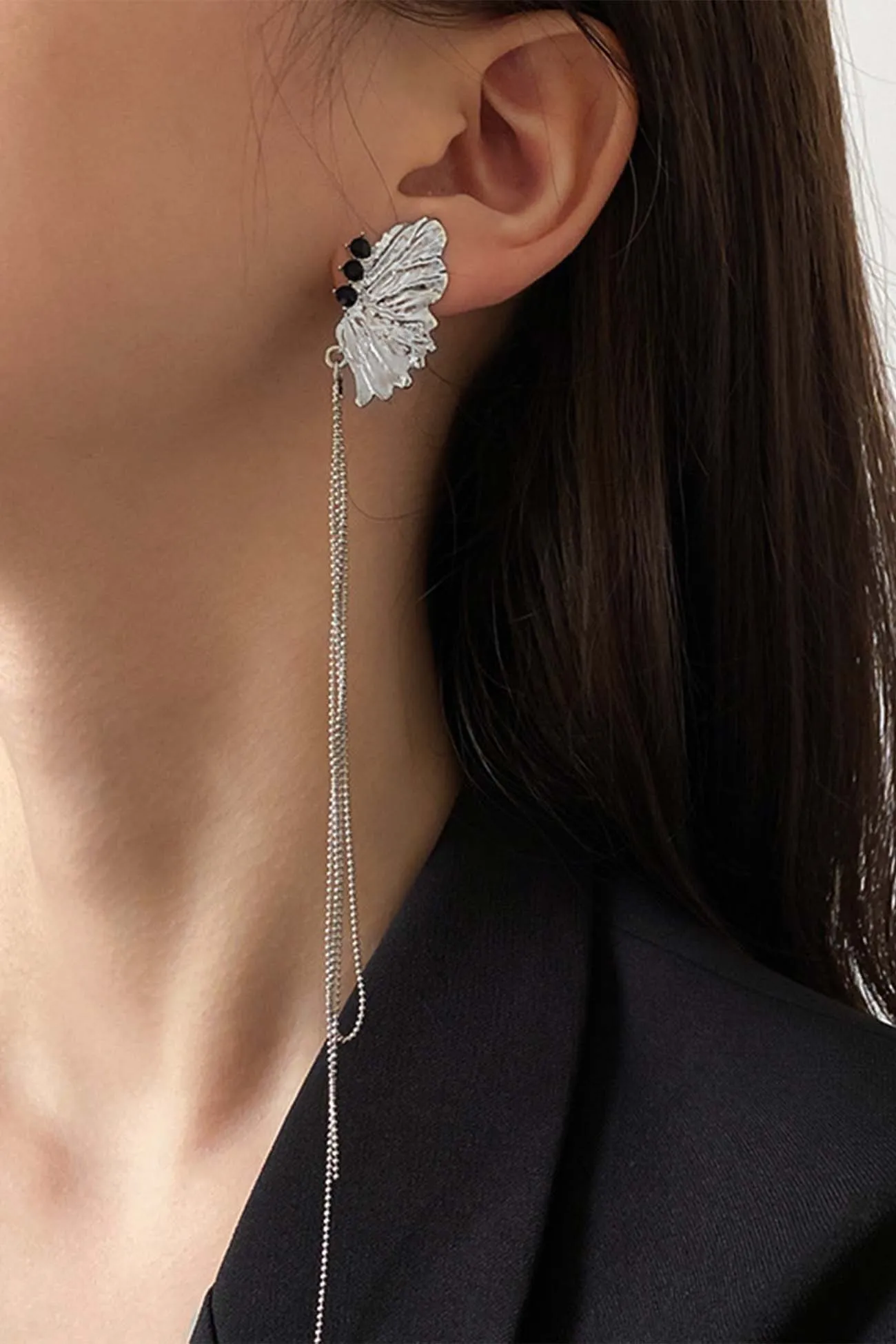 Loookus - Asymmetric Butterfly Fringe Earrings