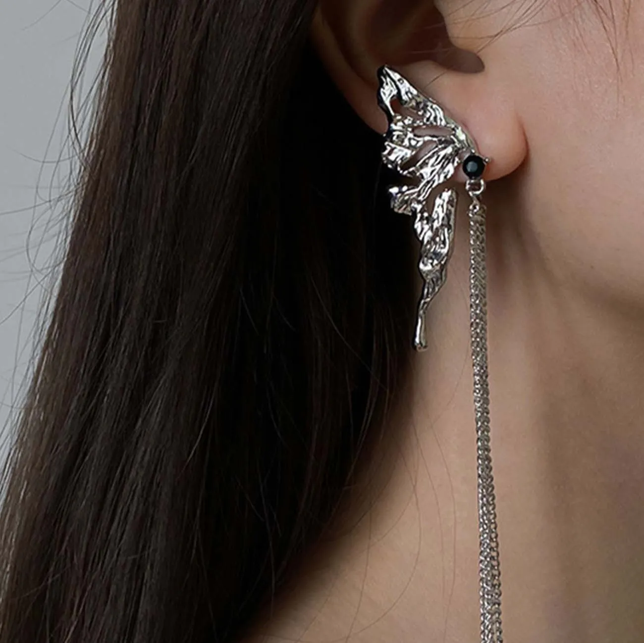 Loookus - Asymmetric Butterfly Fringe Earrings