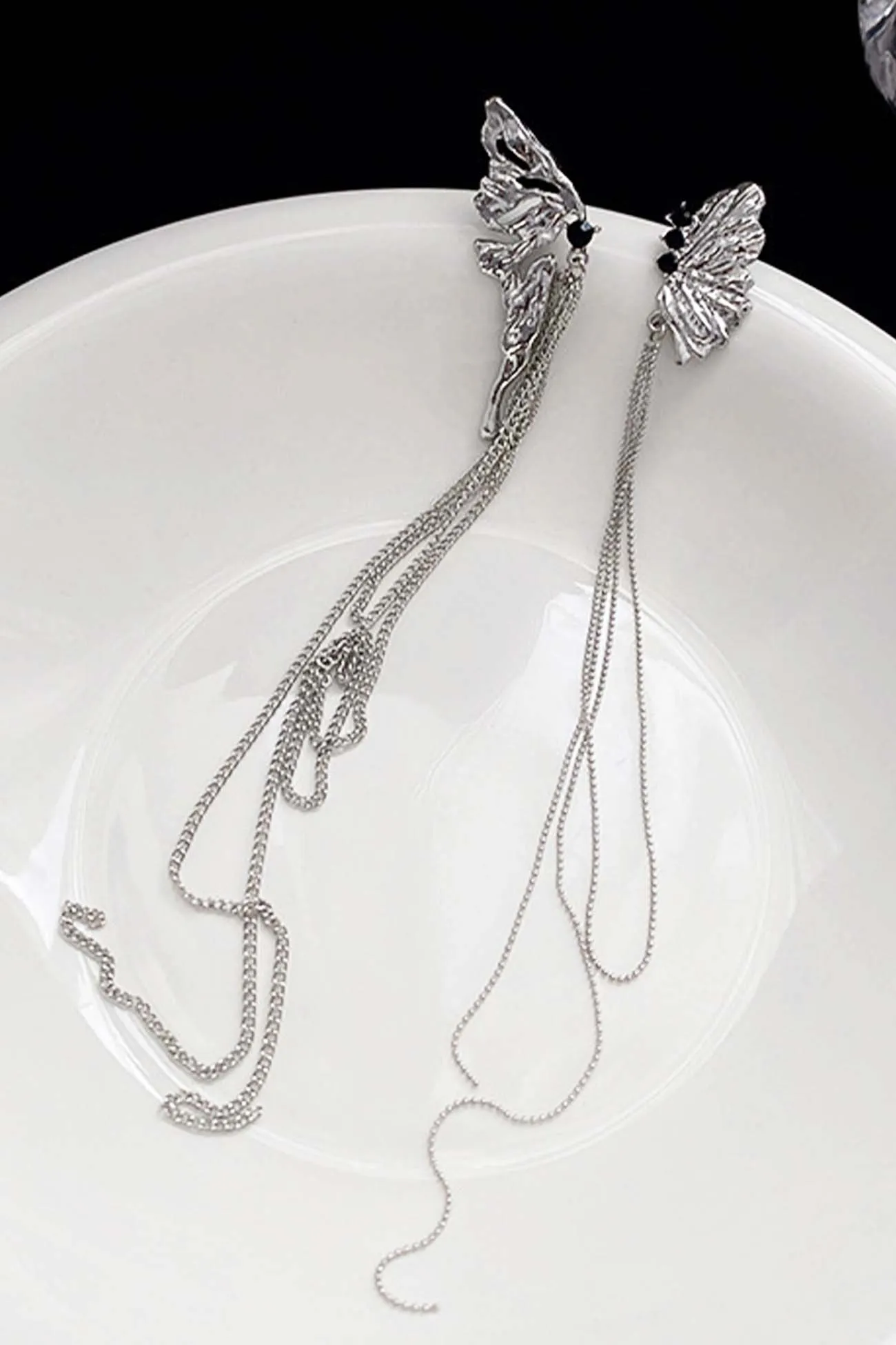 Loookus - Asymmetric Butterfly Fringe Earrings