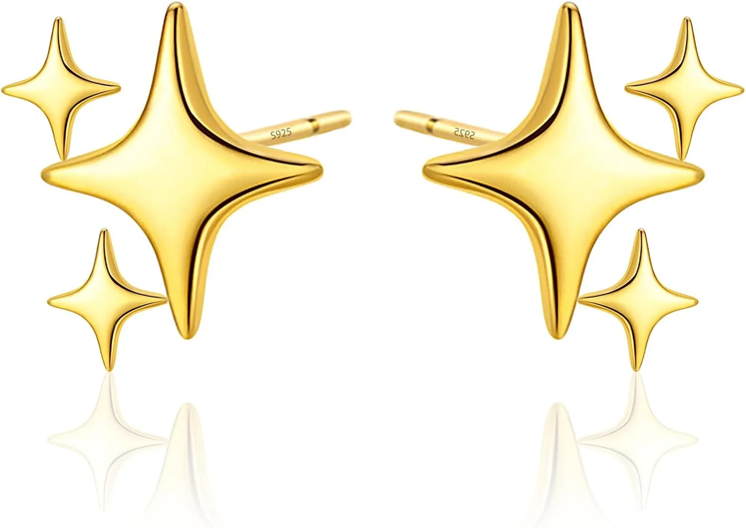 Loookus - Gold Plated Sterling Silver Post Star Earrings