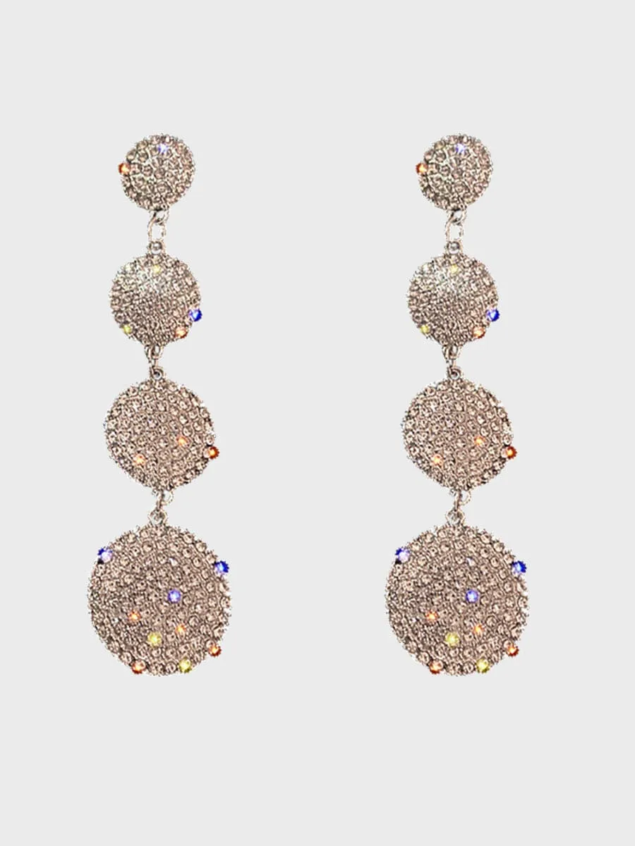 Loookus - Needle Stone Geometric Circle Silver Drop Earrings