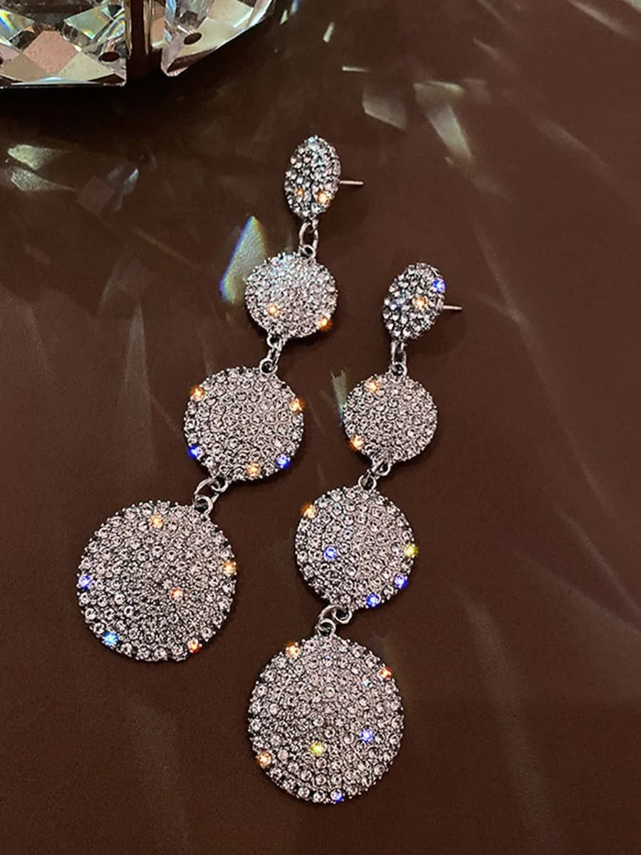 Loookus - Needle Stone Geometric Circle Silver Drop Earrings