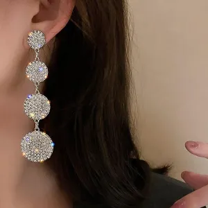 Loookus - Needle Stone Geometric Circle Silver Drop Earrings
