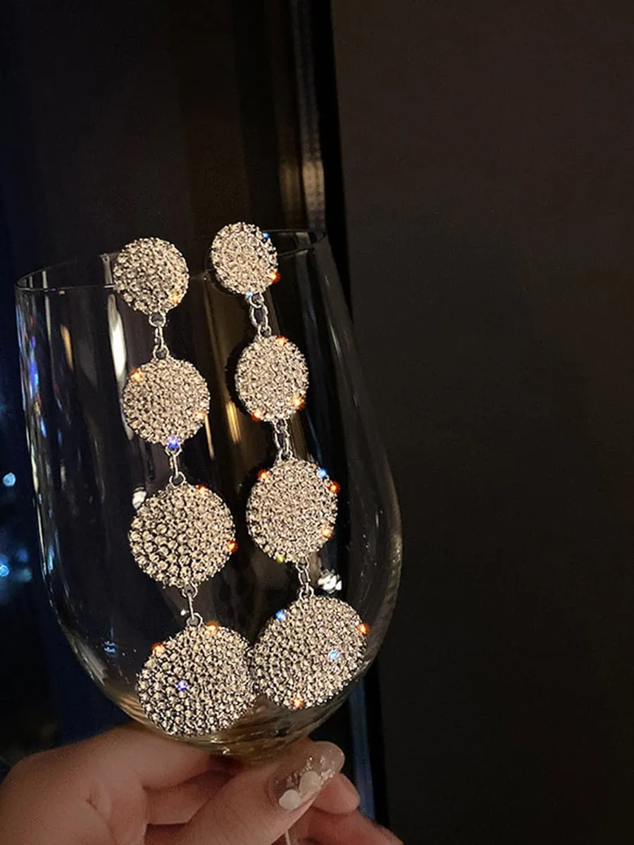 Loookus - Needle Stone Geometric Circle Silver Drop Earrings